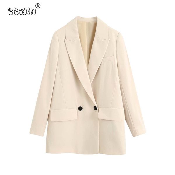 

women fashion double breasted loose-fitting suit jacket vintage long sleeve pockets outerwear female chic 210531, White;black