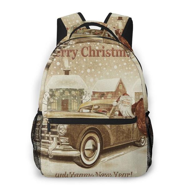 

teenagers boy backpack vintage santa in car casual lapstudent school bag bags