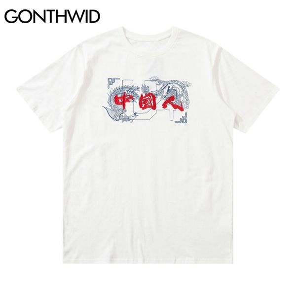 

tees harajuku embroidery chinese dragon short sleeve tshirts fashion summer mens casual cotton streetwear hip hop 210602, White;black