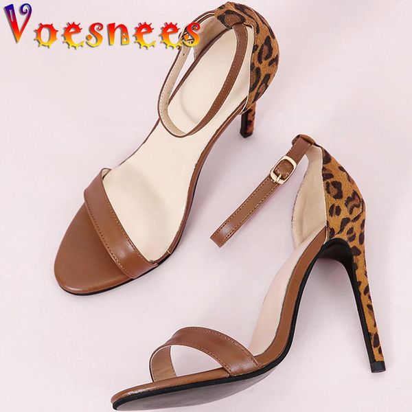 

dress shoes nightclub leopard women ankle strap sandals walking show super thin heel peep toe one word high heels party, Black
