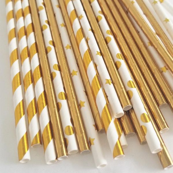 

packaging dinner service shine metallic golden mix color paper straws gold birthday wedding decoration baby shower supply 25pcs