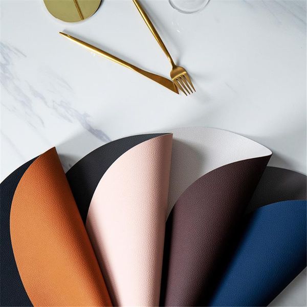 

mats & pads creative pu leather placemat double color dining table mat round waterproof heat-insulated pad home deskdecoration 1pc