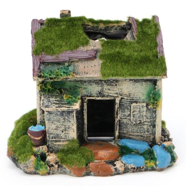 

aquarium landscaping decoration resin house cave fish tank ornament with moss decorations