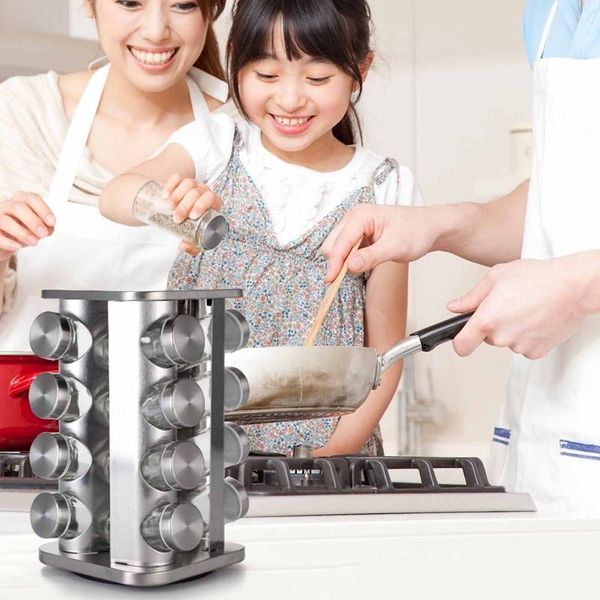 

storage bottles & jars spice rack kitchen glass seasoning salt pepper sugar and stainless steel holder