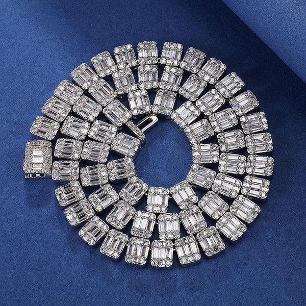 

chains us7 9mm bling baguette tennis necklace for men women iced out cubic zirconia square chokers hip hop jewelry, Silver