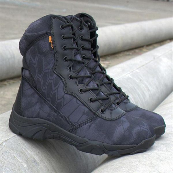 

boots men's camouflage army tactical desert special force combat male waterproof work shoes, Black
