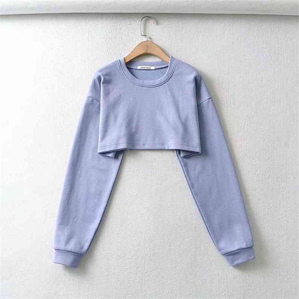 

round neck pullover short solid color sweater women's open navel sports top, Black