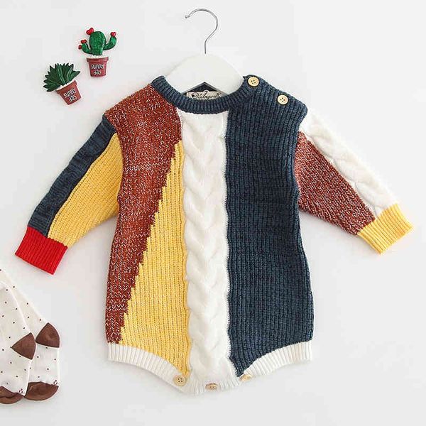

autumn winter baby boy girl rompers long sleeves joint bodysuit born 210429, Blue