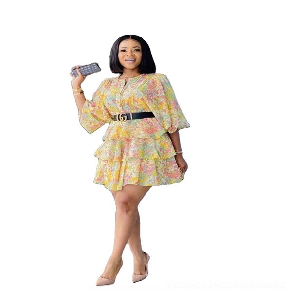 

vda dress short mid sleeve skirt with loose waist short skirt cake plus size dresses cake and large size