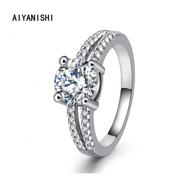 

cluster rings aiyanishi 925 sterling silver wedding ring bifurcation round finger for women engagement jewelry gift drop, Golden;silver