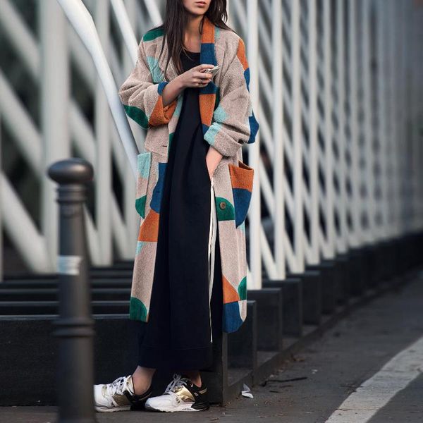 

women's trench coats 2021 autumn and winter casual fashion loose printed coat jacket women, Tan;black