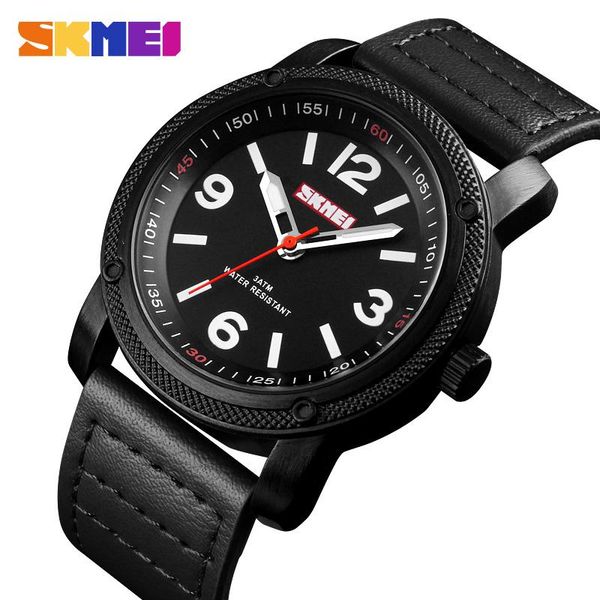 

wristwatches skmei fashion sport men watch man quartz clock leather strap waterproof watches relogio masculino 1417, Slivery;brown