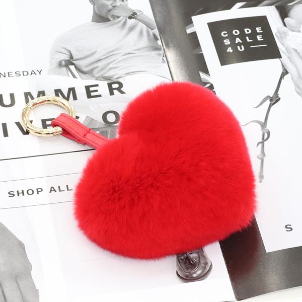 

keychains heart shape pendant female bag-accessories key-ring for car real rex fur fashion trinket, Silver