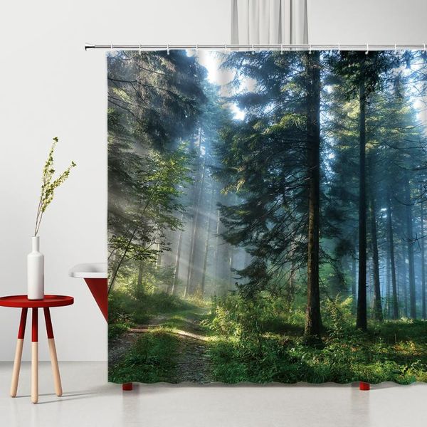 

shower curtains forest scenery curtain natural landscape bath decor washable bathtub partition with hook mountain water bathroom