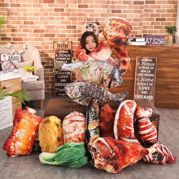 

26 kinds bbq vegetables/fruits/fish/meat/duck/chicken food pillow stuffed baked snack plush pillow like real throw pillow