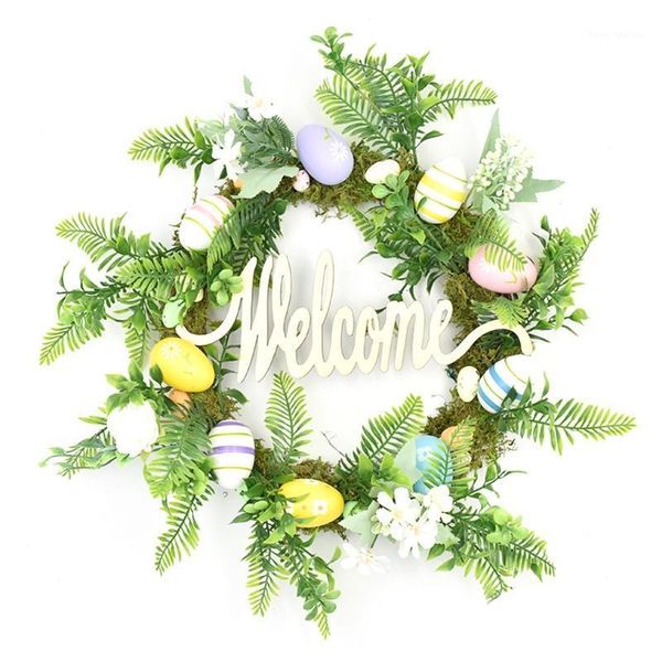 

easter garland eggs rattan wreath artificial flower door hang decoration h58c1