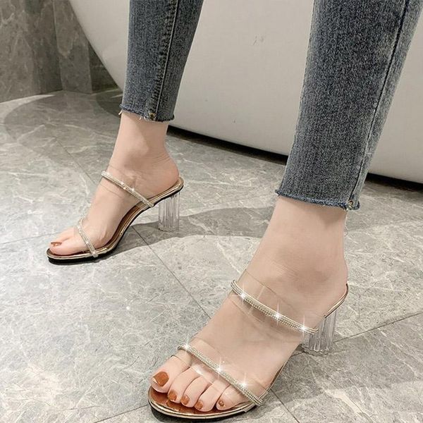 

women high heels slippers ladies transparent fashion summer slipper women's casual comfortable shoes female footwear 2021, Black
