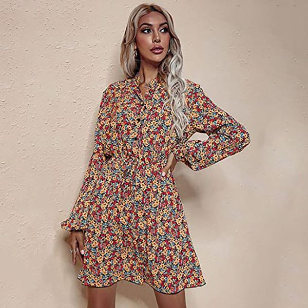 

casual dresses women's mini dress shorts summer women floral print fashion long sleeve causal beach vacation sundress, Black;gray