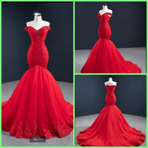

robe de soiree 2021 red tulle mermaid prom dresses heavily beading sequins sweetheart neckline corset party gowns lace appliques court train, Black