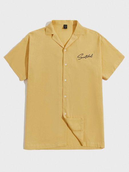 

men letter embroidered lapel neck shirt h1ix#, White;black