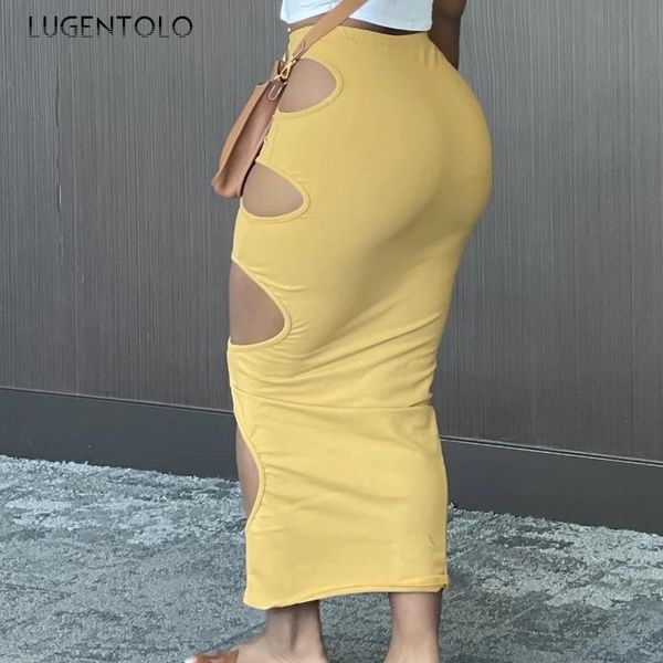 

skirts women side hollow out empire solid summer ladies casual fashion tight simple pencil long lugentolo, Black