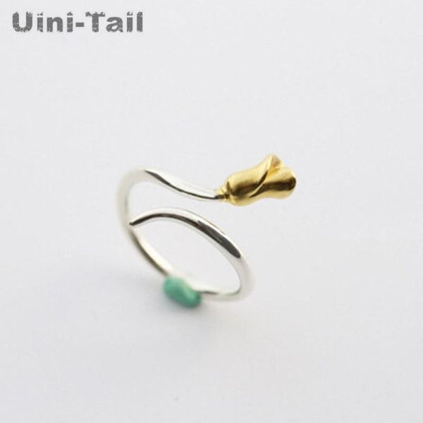 

uini-tail 925 sterling silver original design golden rose opening ring literary fashion sweet jewelry gn725 cluster rings, Golden;silver