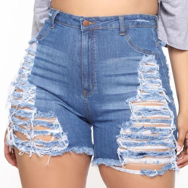 

women's shorts plus size ripped cut out denim with tassel women high waist hollow hole jean female vetement femme 2021, White;black
