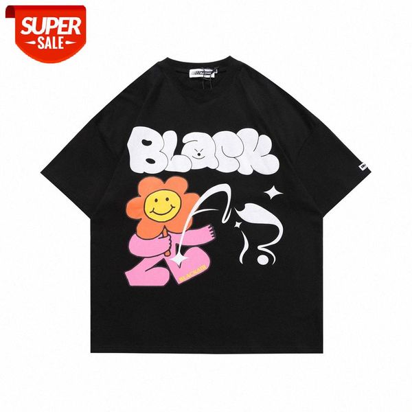 

cartoon fun printing short-sleeved t-shirt men ins street flow loose round neck half sleeve summer five-point sleeves #qq1u, White;black