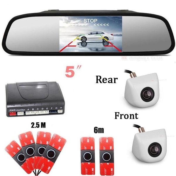 

car rear view cameras& parking sensors 5'' rearview mirror monitor video dual-core sensor show distance front & back camera parktr