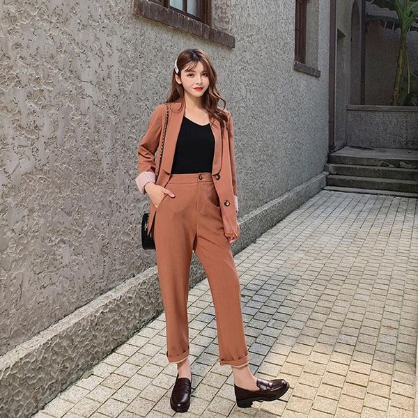 

women's suits & blazers suit 2021 casual autumn green collar small jacket nine-minute trousers two-piece sui, White;black