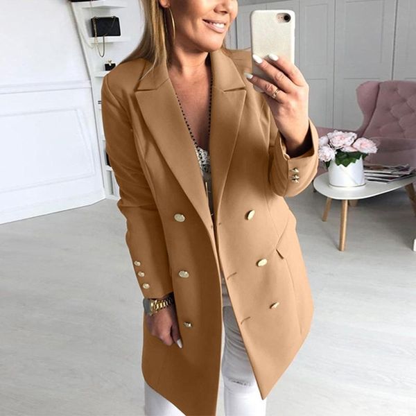 

women's wool & blends fashion winter jacket double breasted long coat solid color korean slim female woolen plus size #t2g, Black