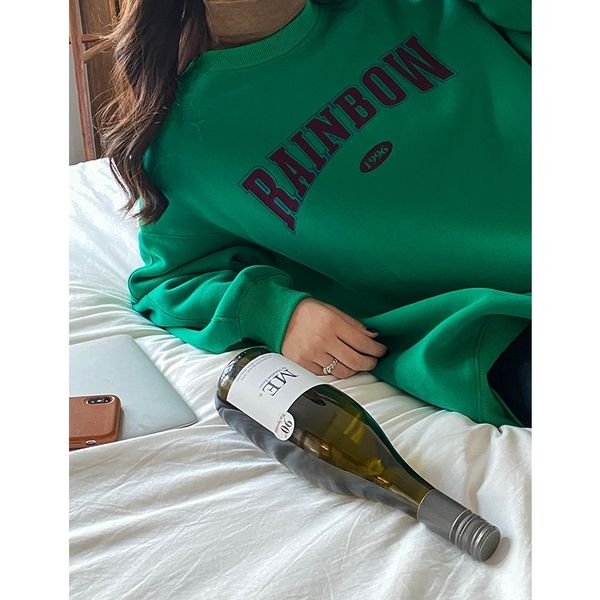 

lamb wool letter printed sweater women's autumn and winter new pullover round neck loose versatile age reducing women 03092, Black