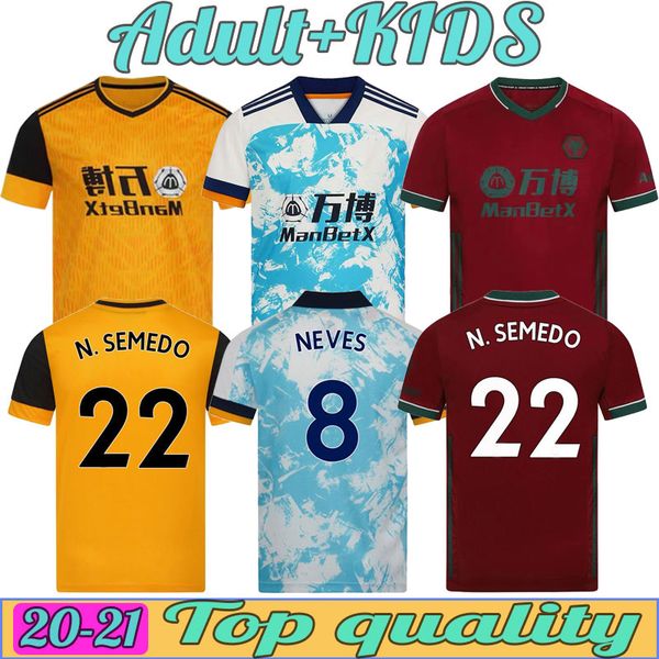 

20 21 soccer jerseys semedo raul neto 2021 wanderers j.otto podence wolverhampton football shirts adama men kids kits socks uniforms, Black;yellow