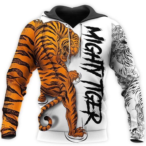 

men's hoodies & sweatshirts brand fashion animal mighty tiger tattoo 3d all over printed mens hooded sweatshirt zip pullover casual j, Black