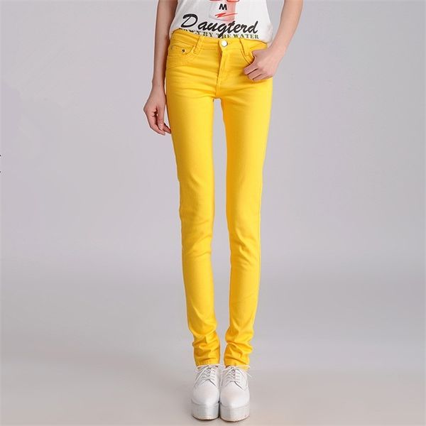 

fsdkfaa women plus size stretch koreans skinny small-leg jeans casual pencil pants candy color black stacked slim leggings, Blue