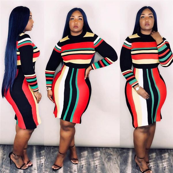 

selling women dress o-neck long sleeve contrast color striped printing bodycon knee length dresses for nightclub party casual, Black;gray