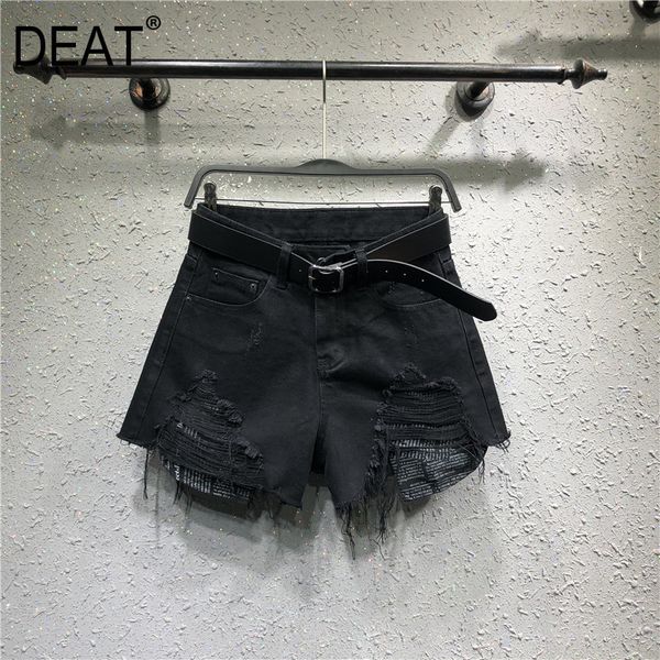 

{deat} women wide leg black casual hole denim shorts high waist loose fit trousers fashion tide spring summer ay443 210421, White;black