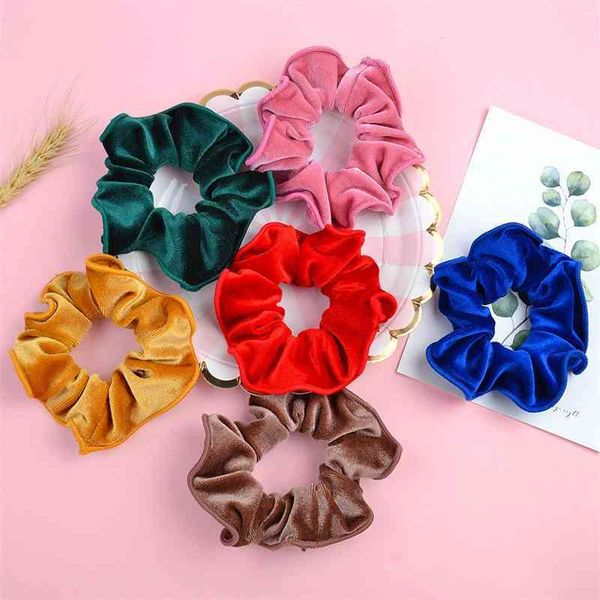 

new 1-inch velvet scrunchie elastic rubber bands for women girl tie hair ring ponytail holder accessories 138, Golden;white