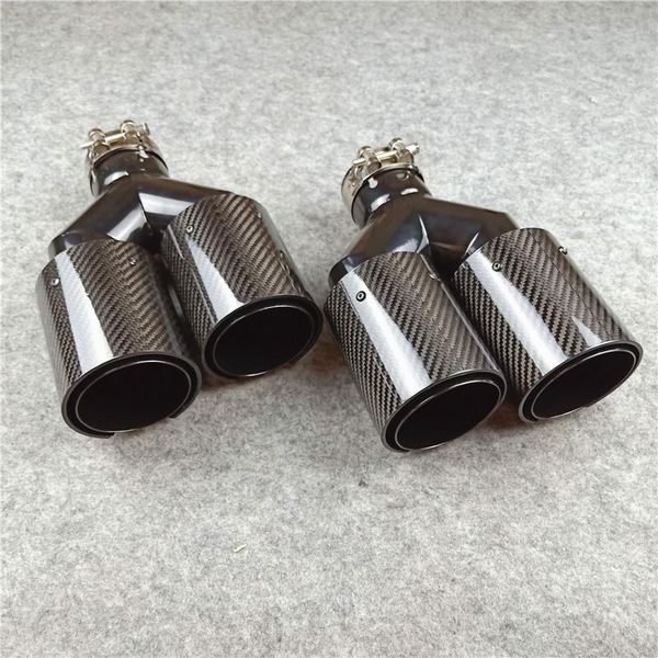 

motorcycle exhaust system one pair y model glossy black carbon fiber dual pipe muffler nozzle tails for car accessories end bumper modificat