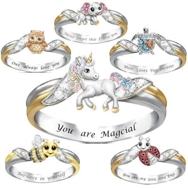 

animal rings jewelry unicorn accessories cute lettering always love you gold silver plated women band ring fashion 2 3hj m2