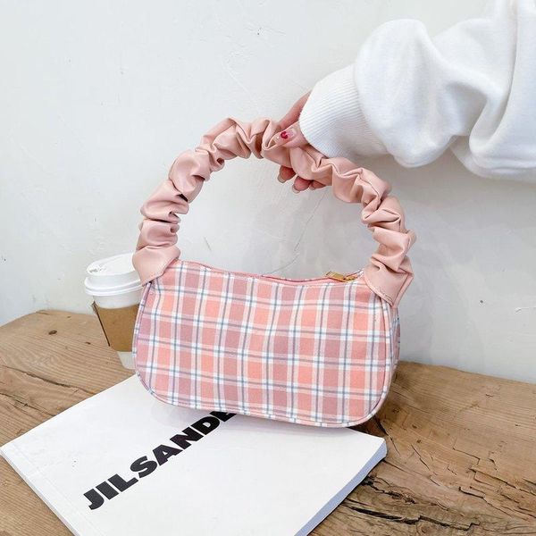 

evening bags designer women's cotton pleated handbags summer portable plaid zipper shoulder bag fashion female underarm shopper purse