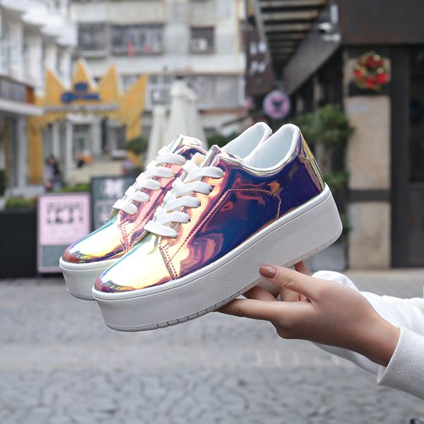 

autumn fashion pink bling womens chunky sneakers comfortable platform shoes casual flats women glitter shoes zapatos mujer 2021