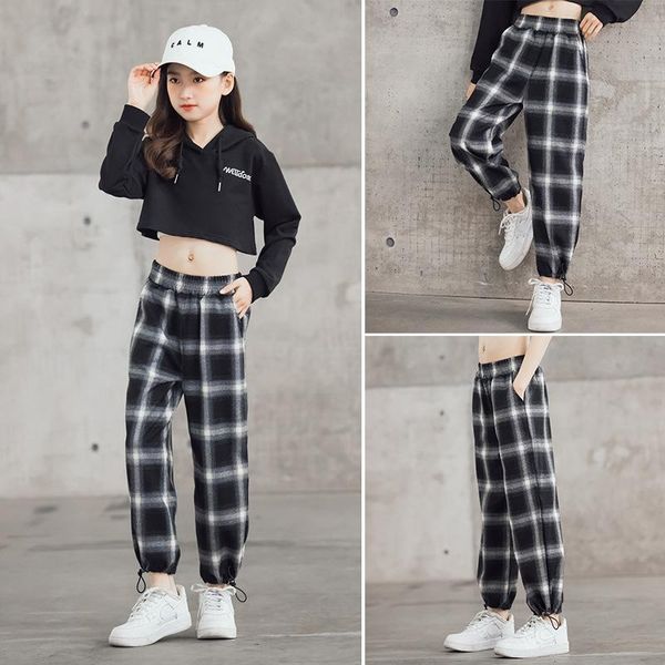 

trousers girls plaid pants 2021 spring autumn teenage casual fashion harem children long kids bottoms 4 6 8 10 12 13 years, Blue