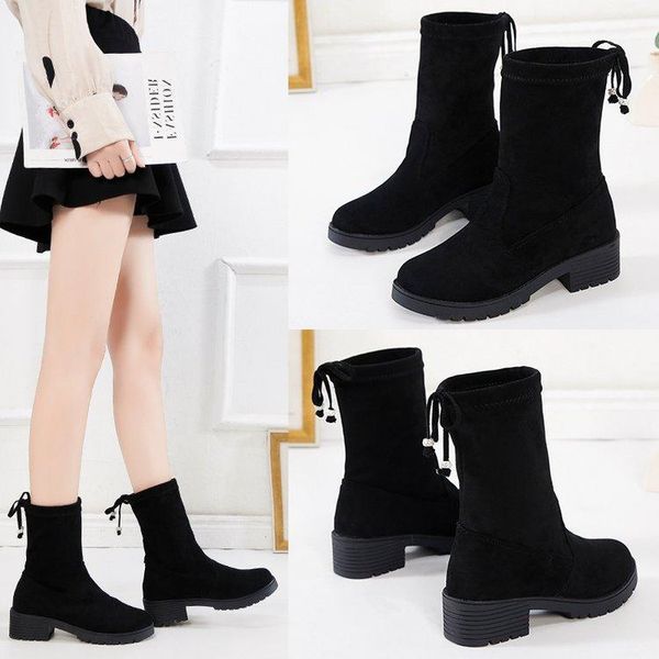 

boots women's bowknot big size water diamond autumn 2021 style knee show thin elastic, Black