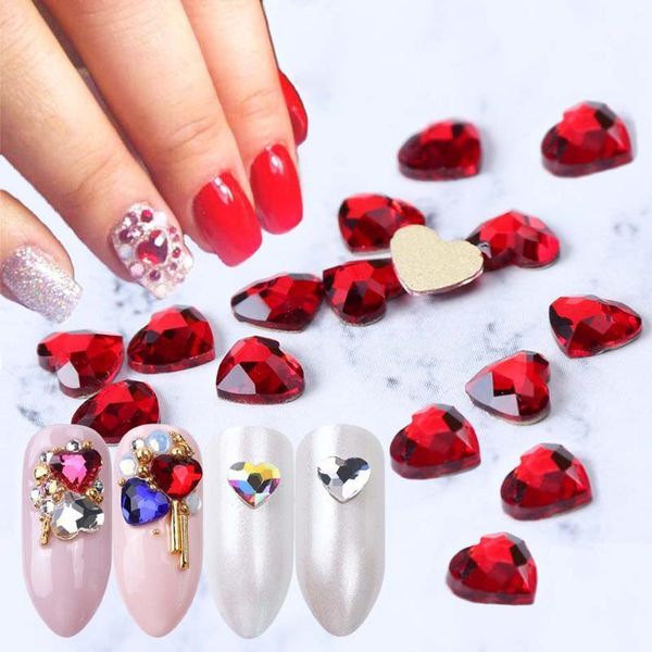 

10pcs crystals heart nail rhinestones big red symphony art decoration jewelry sets gem valentine manicure le9911, Silver;gold