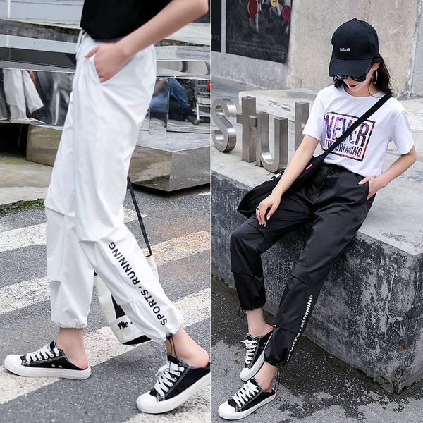 

women's jeans female cargo pants, casual, black, hip hop, streetwear, capris, with elastic, high waist, summer, gym fzaq, Blue