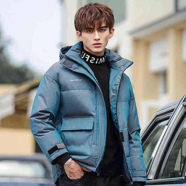 

winter gradient cotton men's national shiny reflective down jacket couple bread coat men parka, Black