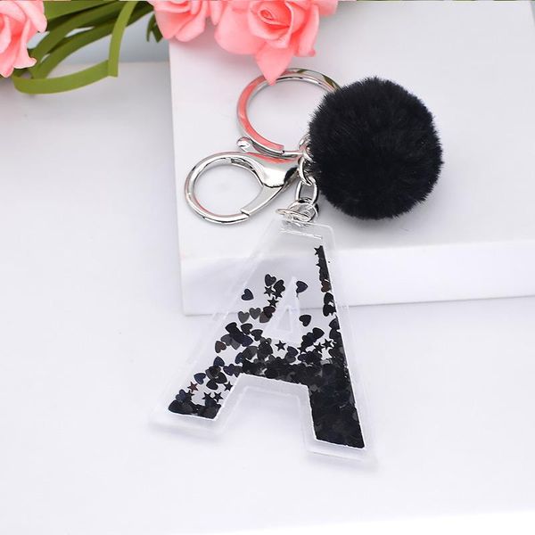 

keychains letter keychain pompoms key chain for car keys handbag charms black plush sequins keyring women girl gift jewelry accessories, Silver
