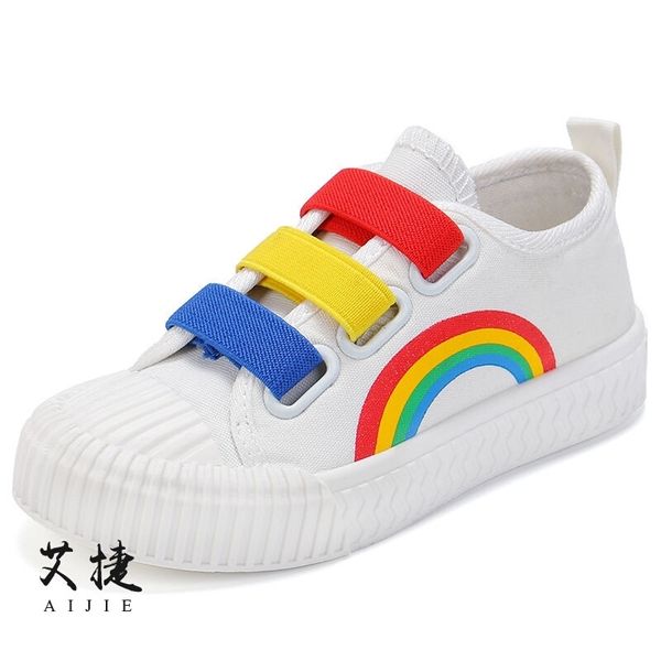 

spring children's canvas boys' casual girls' board shoes rainbow cover feet baby kindergarten students' shoes j, Black;red
