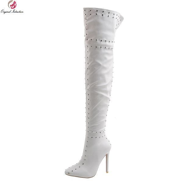 

boots fashion pu high heels long women over the knee ladies rivet zip night club dancing fetish shoes lady plus size, Black